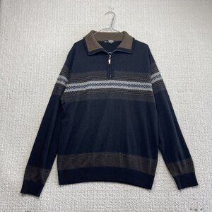 Horst Wool Blend 1/4 Zip Sweater Men L Grey Pullover Fair Isle / Nordic Preppy